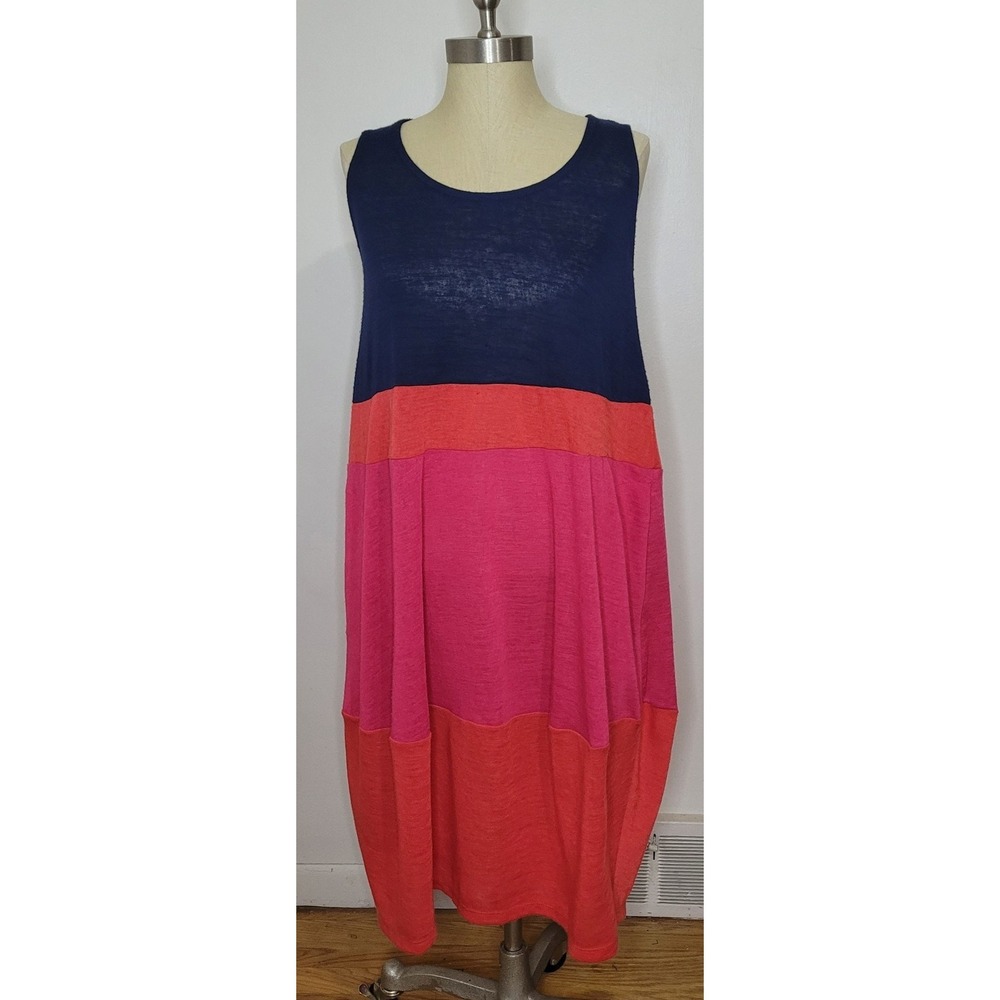 Alembika Size 1 Sleeveless Colorblock Tank Dress Lagenlook Boho Vacation Roomy
